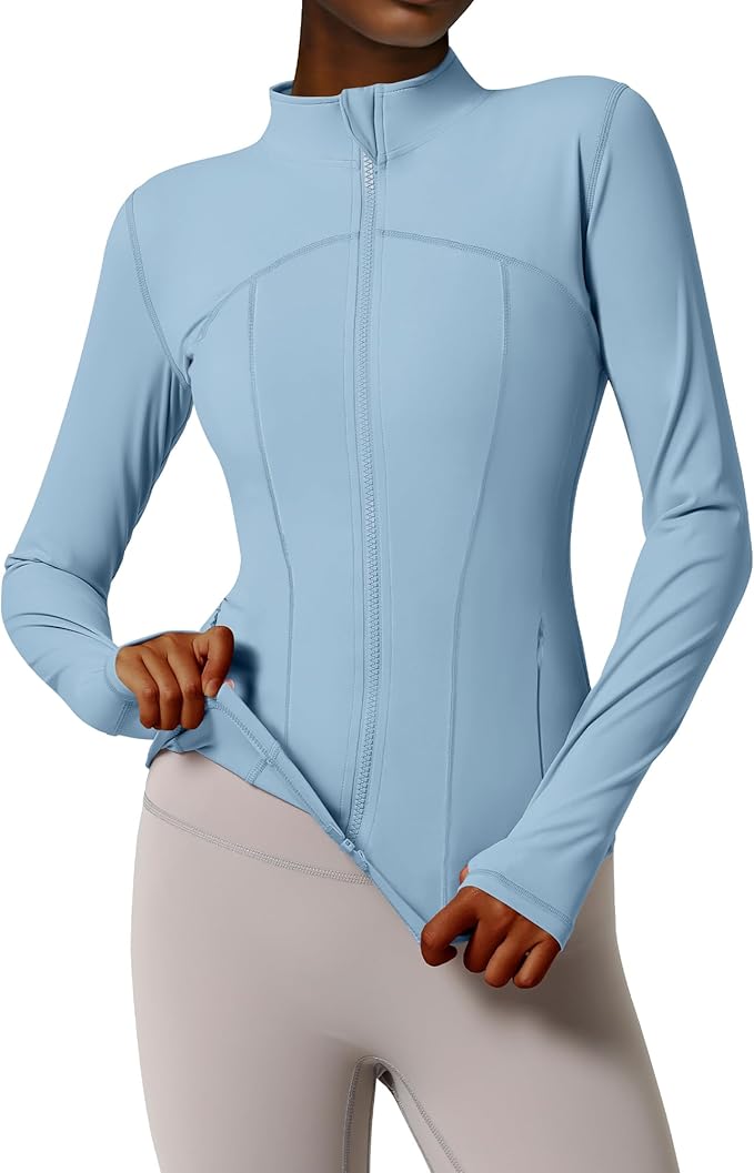Gacaky Women's Slim Fit Workout Running Track Jackets Full Zip-up Yoga Athletic Jacket with Thumb Holes