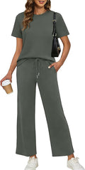 XIEERDUO Women's Side Slit Lounge Sets 2026 Fashion 2 Piece Travel Outfits Cozy Loungewear Wide Leg Tracksuits S-3XL