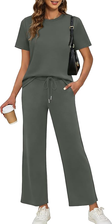 XIEERDUO Women's Side Slit Lounge Sets 2026 Fashion 2 Piece Travel Outfits Cozy Loungewear Wide Leg Tracksuits S-3XL