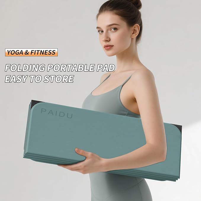 PAIDU Foldable Fitness Yoga Mat | 2/5" (10MM) Extra Thick | SGS Certified Non-Slip TPE | 75x26" Extra Long-Wide | Portable & Easy Store | for Yoga, Pilates, Home Gym & Full-Body Workouts