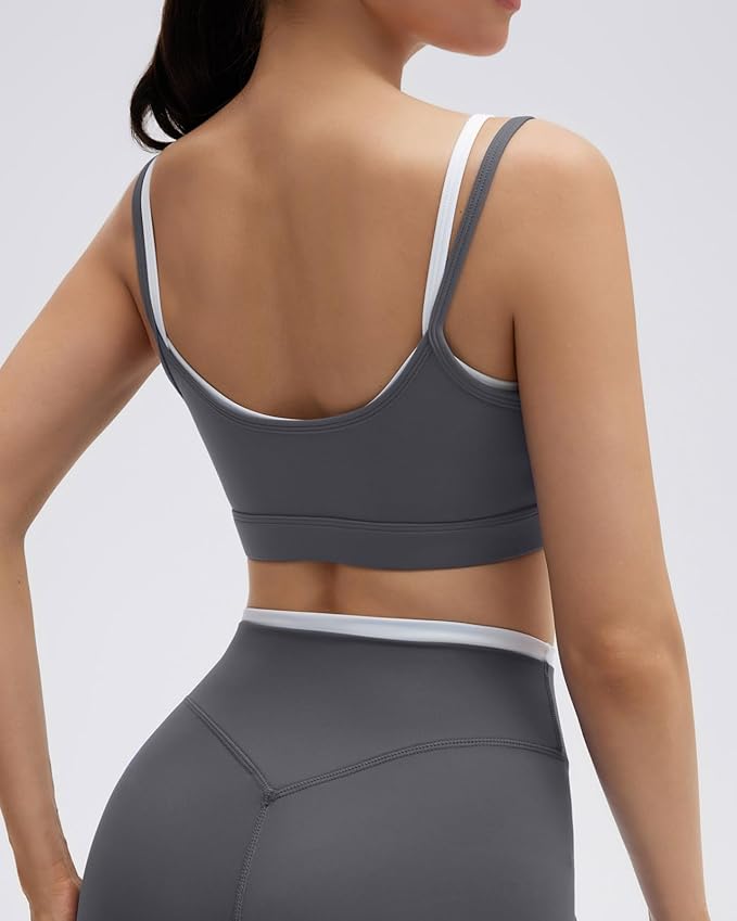 SUUKSESS Women 2 Pieces Workout Sets Padded Spaghetti Straps Camis High Waist Biker Shorts