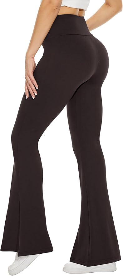TNNZEET Black Flare Leggings for Women, Crossover Yoga Pants with Pockets Bootcut Flared Leggings