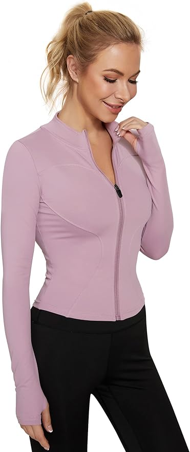 LUYAA Women's Workout Jacket Lightweight Zip Up Yoga Jacket Cropped Athletic Slim Fit Tops