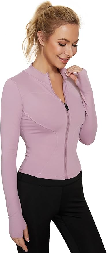 LUYAA Women's Workout Jacket Lightweight Zip Up Yoga Jacket Cropped Athletic Slim Fit Tops