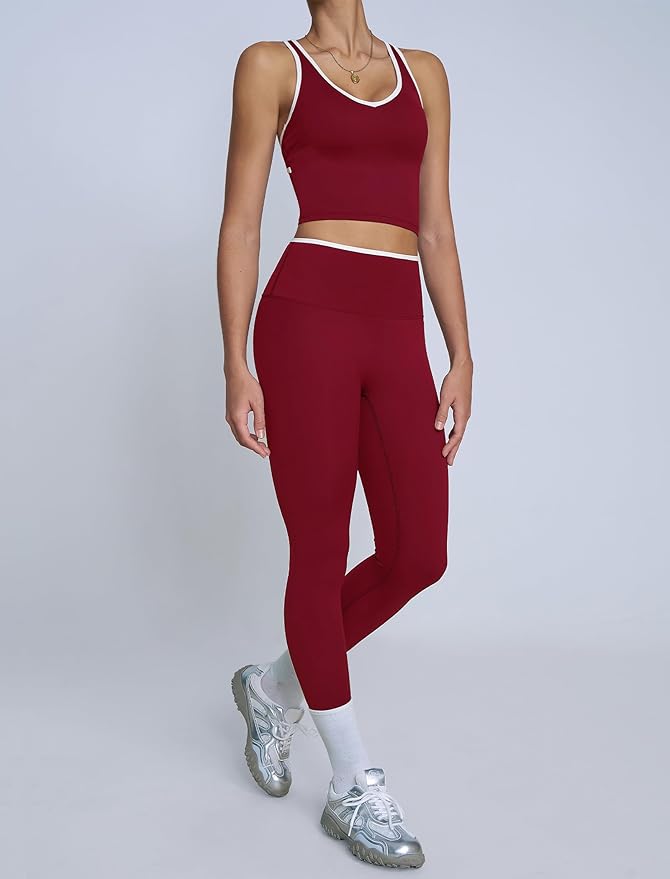 ABOCIW Womens Color Block Workout Sets Racerback Tank Top High Waist Leggings Gym Set Yoga Pilates Outfits