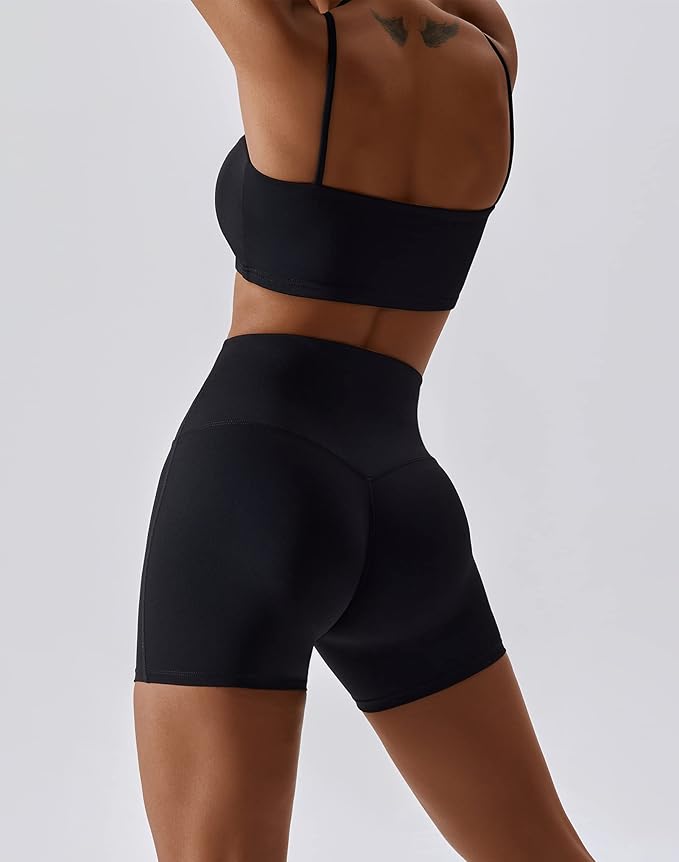 ABOCIW Workout Sets for Women 2 Piece Twist Front Halter Sports Bras High Waist Biker Shorts Exercise Gym Yoga Outfit