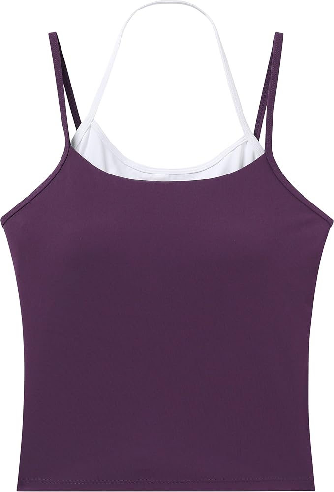 OMKAGI Halter Workout Tank Tops for Women Built in Bra Cute Layer Longline Sports Bras