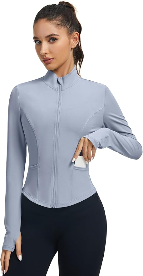 LOMON Women's Athletic Jackets Cropped Long Sleeve Workout Tops Yoga Zip Up Jackets Gym Tops Golf Shirts