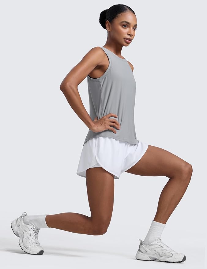 CRZ YOGA Cloudweight Open Back Workout Tops for Women Lightweight High Neck Athletic Gym Tank Soft Running Sleeveless Shirts