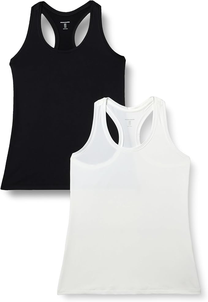Amazon Essentials Women's Active Quick Dry Tech Stretch Racerback Scoop Neck Tank Top, Multipacks