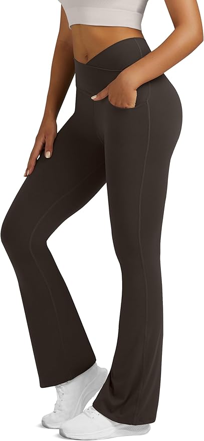 Flare Leggings for Women Yoga Pants with Pockets High Waisted Crossover Flare Leggings Bootcut Casual Yoga Pants