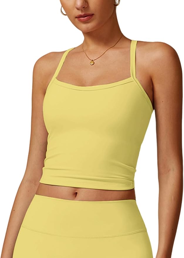 QBGJTD Womens Longline Sports Bras Cross Back Active Gym Yoga Padded Workout Crop Tank Top with Built in Bra