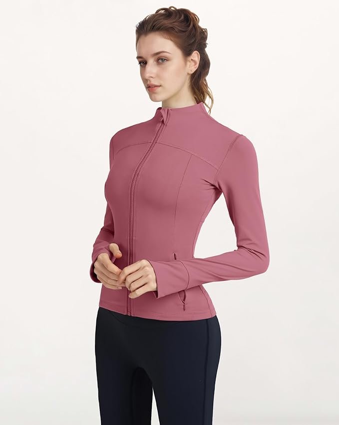 Locachy Women's Slim Fit Full Zip Athletic Running Sports Workout Jacket with Thumb Holes
