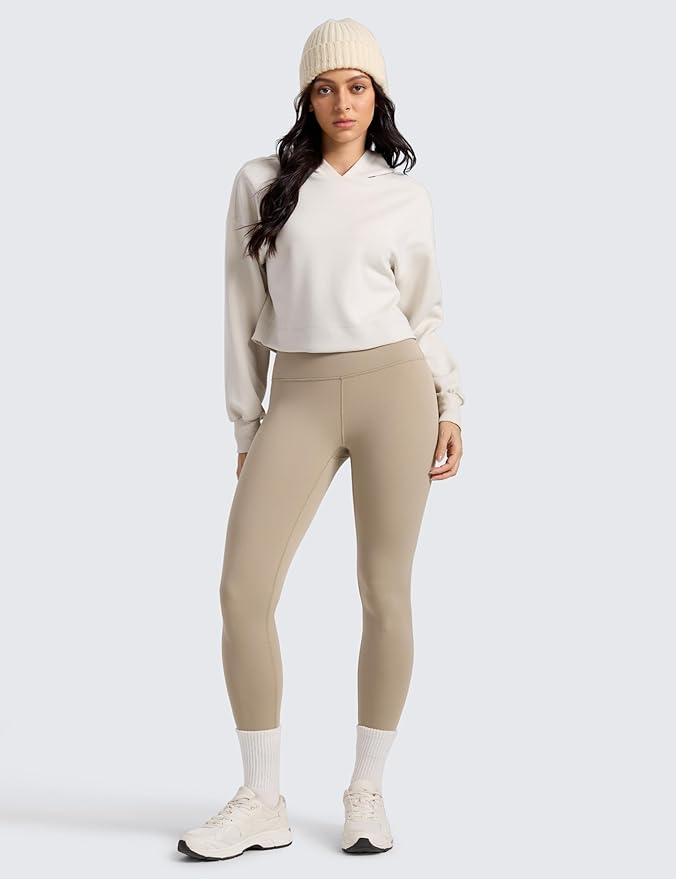 CRZ YOGA Matte Thermal Fleece Lined Leggings 28'' - Casual Lounge Workout Womens Yoga Full Length Pants Winter Warm