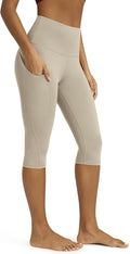 ODODOS Women's High Waisted Yoga Capris with Pockets, Tummy Control Non See Through Workout Athletic Running Capri Leggings