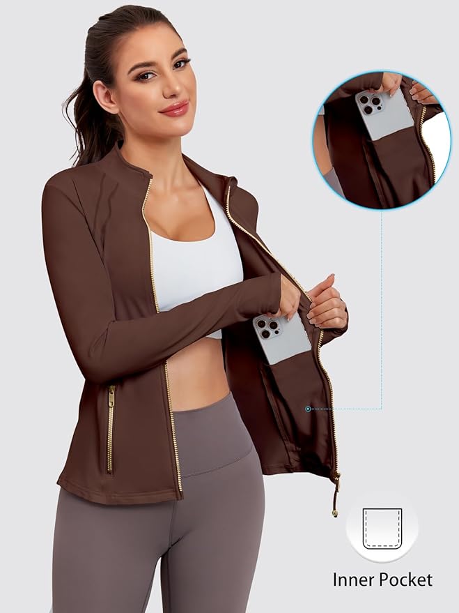 VUTRU Women Athletic Jacket Fitted Workout Running Zip Up Track Coat Layer with Thumb Holes Pockets for Yoga Gym Travel