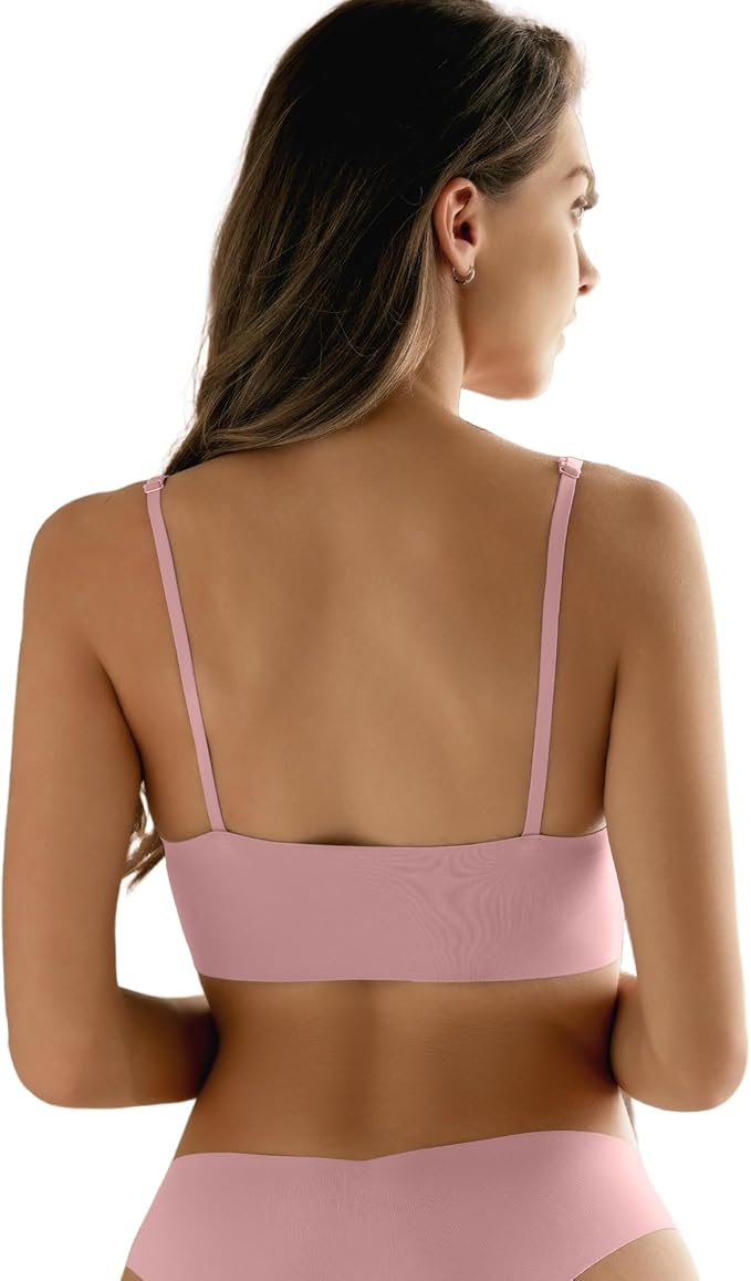DEANGELMON V Neck Bra Padded Seamless Adjustable Straps Bralettes Everyday Basic Sleeping Bras Multiple Pack
