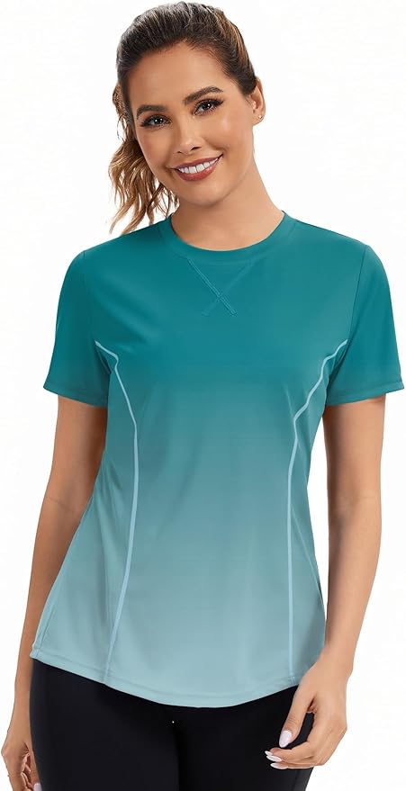 AVOOGUE Women's Short Sleeve Workout Tops Quick Dry Athletic UPF50+ Sun Protection Shirts Gym Hiking Running Yoga Clothes