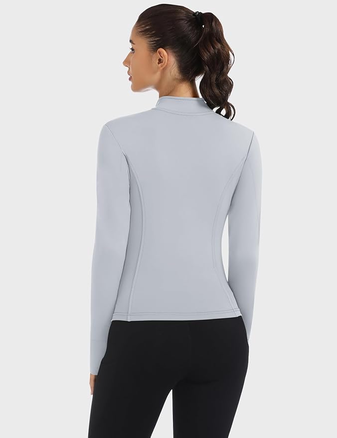 Loovoo Women's Workout Jacket Lightweight Zip Up Athletic Jackets Cropped Slim Fit Running Yoga Tops with Pockets