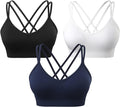 VEQKING Women's Cross Back Sports Bra Padded Strappy Medium Support Yoga Bra for Workout Fitness 3 Pack
