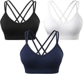 VEQKING Women's Cross Back Sports Bra Padded Strappy Medium Support Yoga Bra for Workout Fitness 3 Pack