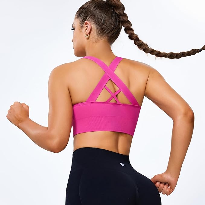 Evercute Sports Bras for Women Padded Medium Support Criss Cross Strappy Bra Seamless High Impact Yoga Exercise Athletic Bras
