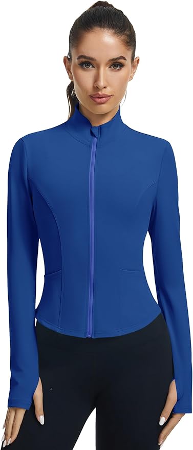 LOMON Women's Athletic Jackets Cropped Long Sleeve Workout Tops Yoga Zip Up Jackets Gym Tops Golf Shirts