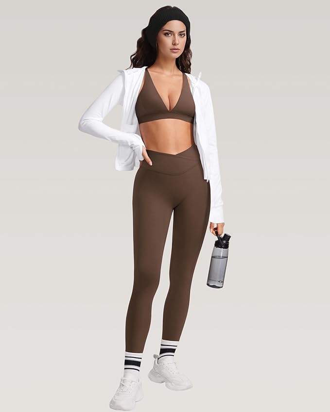 RXRXCOCO 2 Piece Workout Sets for Women Strappy Sports Bra Booty Leggings with Pockets Yoga Gym Outfits