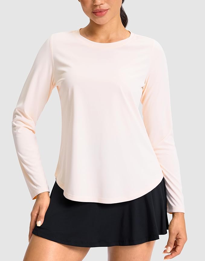 SANTINY Lightweight Long Sleeve Workout Tops for Women Breathable Gym Yoga Athletic Running Hiking Top UPF 50+ Sun Shirts