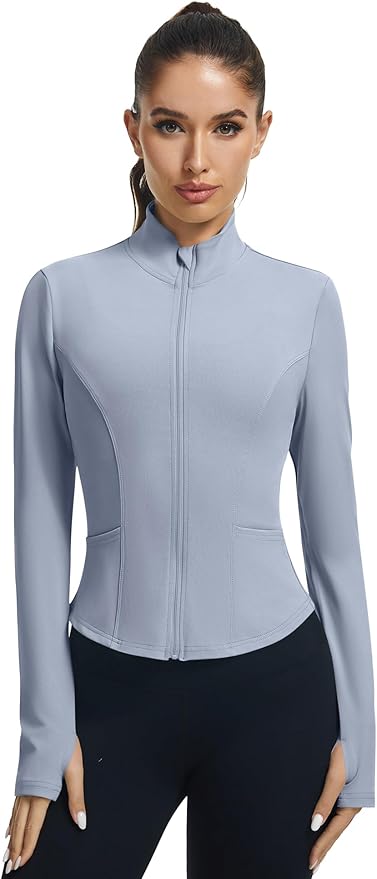 LOMON Women's Athletic Jackets Cropped Long Sleeve Workout Tops Yoga Zip Up Jackets Gym Tops Golf Shirts