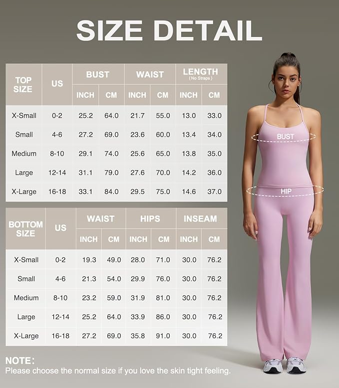 OMKAGI 2 Piece Workout Sets for Women Padded Tank Tops Flare Leggings Pilates Outfits