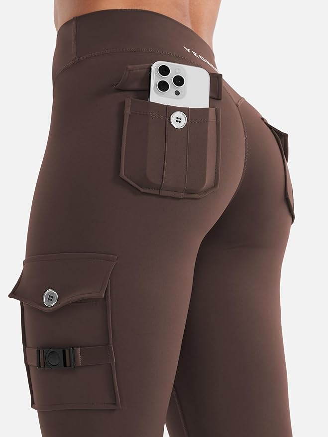 YEOREO CoreFlex Workout Cargo Leggings with Pockets for Women Hidden Scrunch Butt Lifting Leggings Gym Yoga Pants