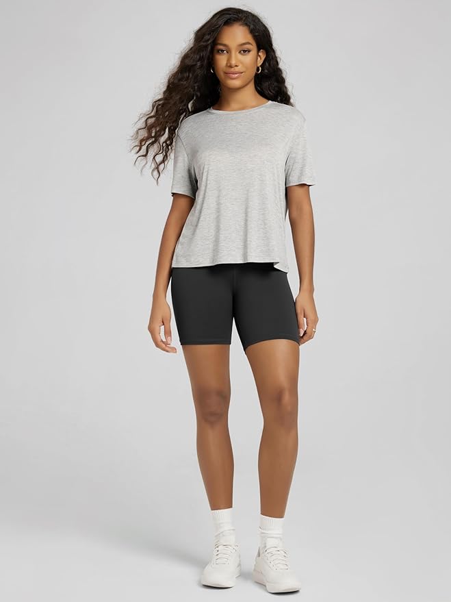 ODODOS Modal Soft Short Sleeve Shirts for Women Crew Neck Yoga Tee Casual Workout Tops