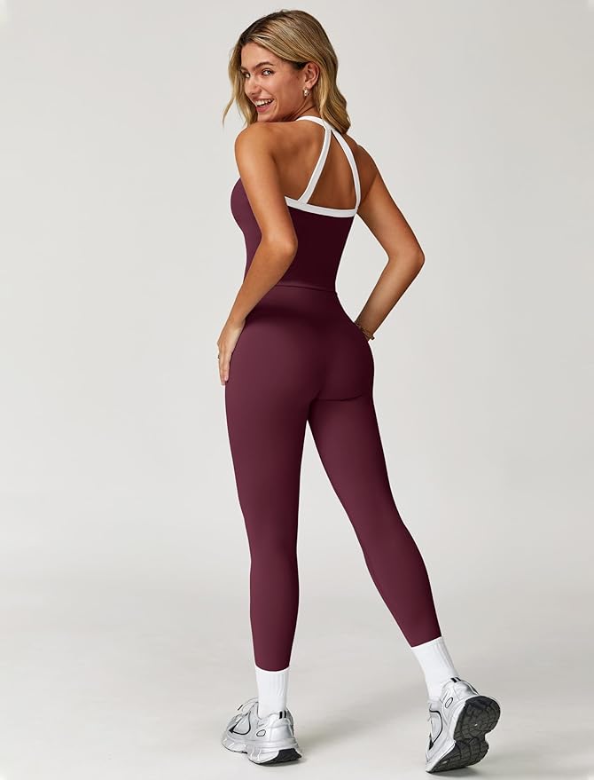 QBGJTD Womens Workout Sets Two Piece Cross Back Tank Top Matching High Waist Leggings Sets Gym Outfits Work Out Clothes