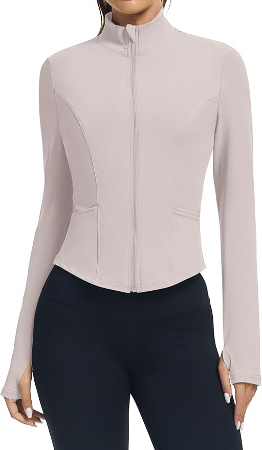 LOMON Women's Athletic Jackets Cropped Long Sleeve Workout Tops Yoga Zip Up Jackets Gym Tops Golf Shirts