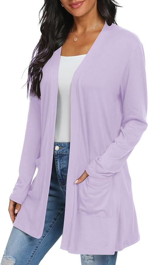 Womens Casual Lightweight with Pocketes Long Sleeve Open Front Cardigan