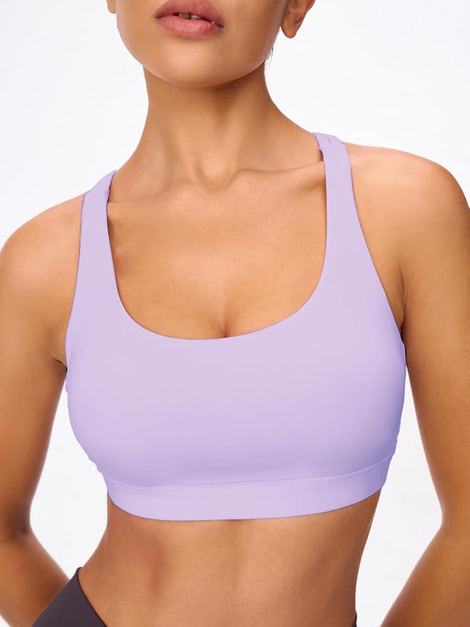 Women's Strappy Sports Bras Light Compression Crop Criss Cross Back Padded Workout Yoga Bra Supportive U Neckline