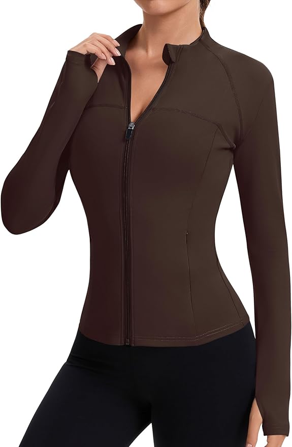 Rapbin Women's Full Zip Workout jackets Runing Slim Fit Athletic Tops With Thumb Holes