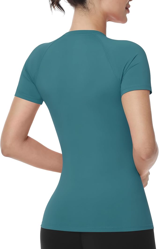 Runhit Compression Shirt Women Short Sleeve Workout Tops Athletic Gym Moisture Wicking T-Shirt Running Yoga Base Layer
