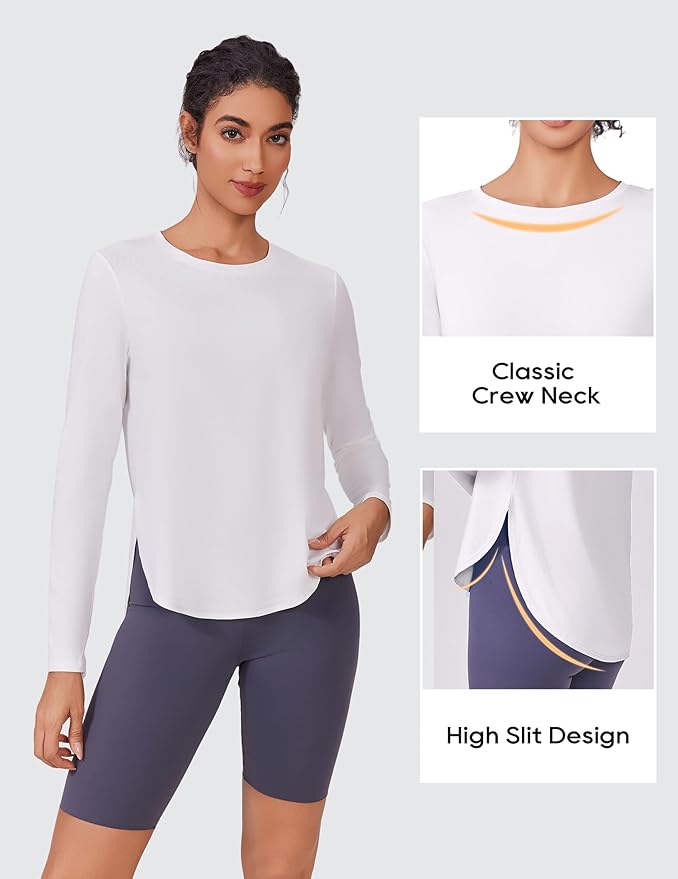 PINSPARK 2 Pack Long Sleeve Workout Tops for Women UV Protection Soft Workout Tops Lightweight Athletic Running Hiking Shirt
