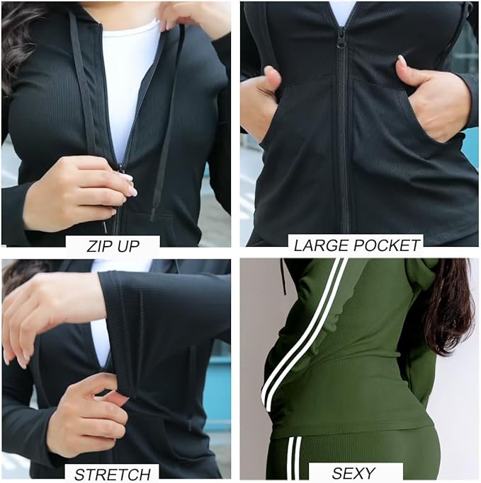 YeGine Women 2 Piece Outfits Long Sleeve Tracksuit Bodycon Matching Sets Hoodie Jacket Jogging Suit