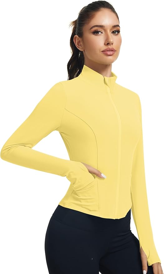 LOMON Women's Athletic Jackets Cropped Long Sleeve Workout Tops Yoga Zip Up Jackets Gym Tops Golf Shirts