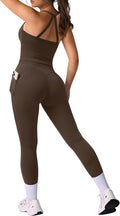 RXRXCOCO Cross Back Workout Sets for Women 2 Piece Padded Tank Tops Hidden Scrunch Leggings Gym Outfits with Pockets