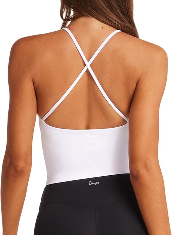 Danysu Sculpt Workout Tank Tops Women Backless Longline Sports Bras Strappy Padded Yoga Top
