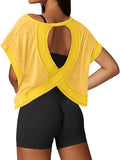UNIANKIYA Open Back Workout Tops for Women Loose Fit Athletic Crop Tee Short Sleeve Gym Running Yoga Shirt