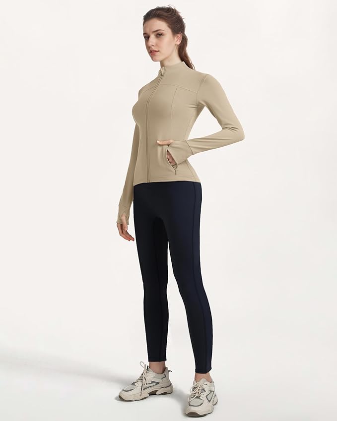 Locachy Women's Slim Fit Full Zip Athletic Running Sports Workout Jacket with Thumb Holes