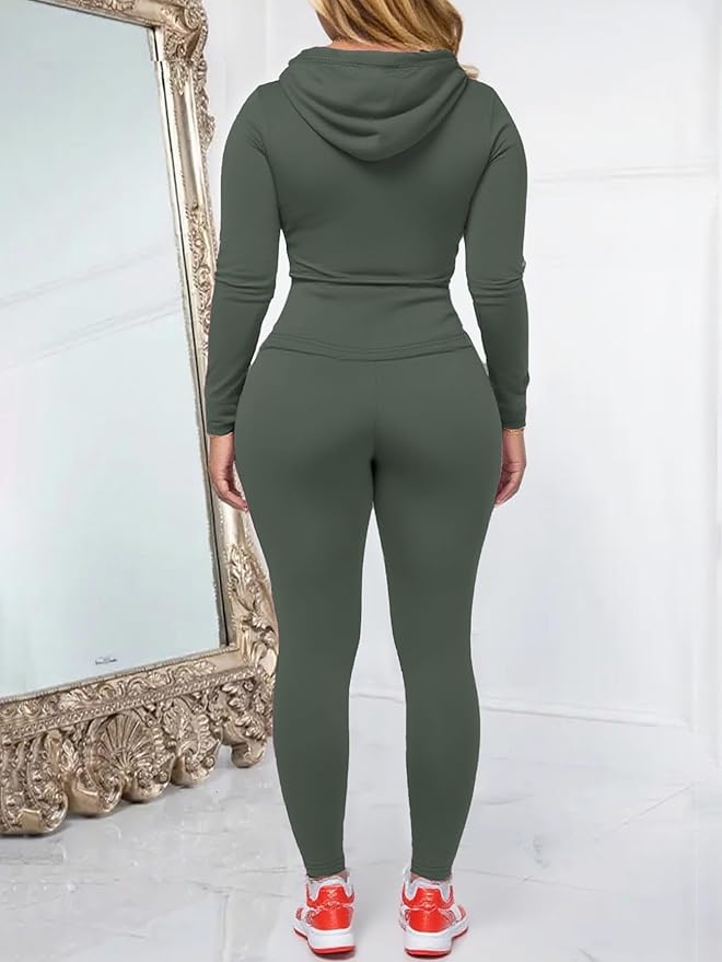 AUXDIO Women 2 Piece Outfits Casual Workout Sets Bodycon Tracksuit Zip Up Long Sleeve Hoodle Jacket Jogger Pants Set
