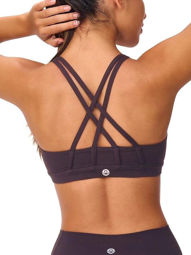 Women's Strappy Sports Bras Light Compression Crop Criss Cross Back Padded Workout Yoga Bra Supportive U Neckline