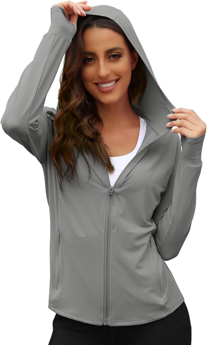 We1Fit Women's UPF 50+ Sun Protection Jacket Hoodie Sun Shirts Hiking Running Athletic Shirt