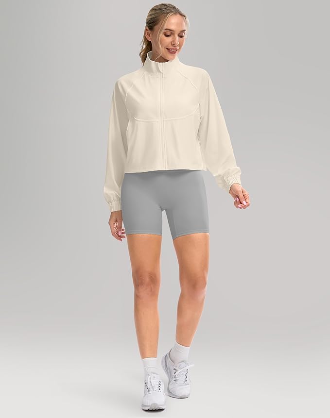 Soothfeel Women's Athletic workout Jacket Lightweight UPF 50+ Long Sleeve Sun Protection Shirts Zip Up Cropped Hiking Tops